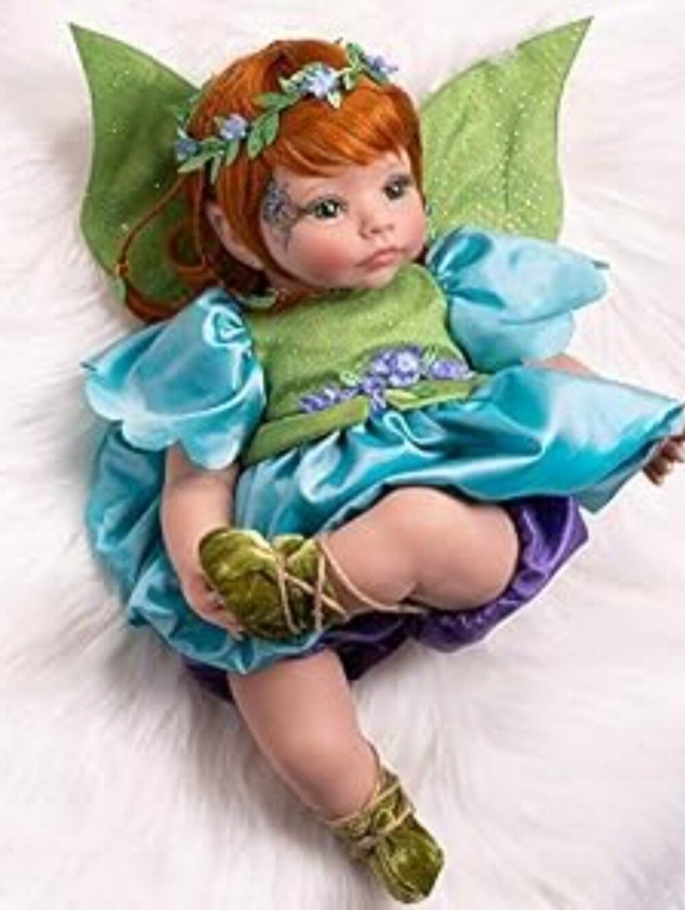 "Pixie Girl" Fairy Doll With Sparkle Wings On Blue Dress, By Paradise Gallaries